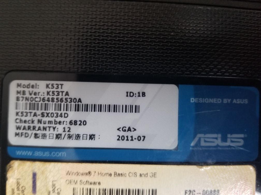 Ноутбук Asus K53T на запчасти либо под ремонт