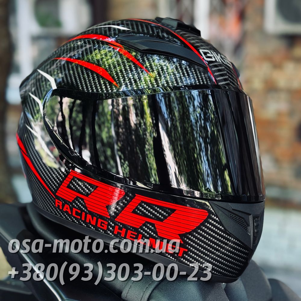 Мотошлем Carbon Gloss с черным стеклом Шлем для скутера Мопеда