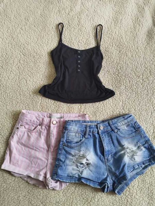 Zestaw paka crop top bluzka krótkie spodenki shorty szorty denim lato