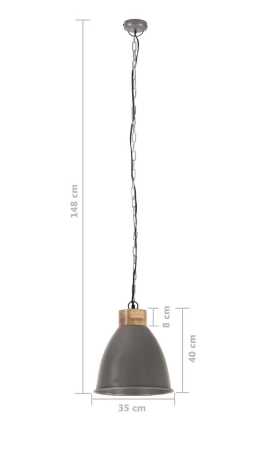Industrialna lampa wisząca, szare żelazo i drewno, 35 cm, E27