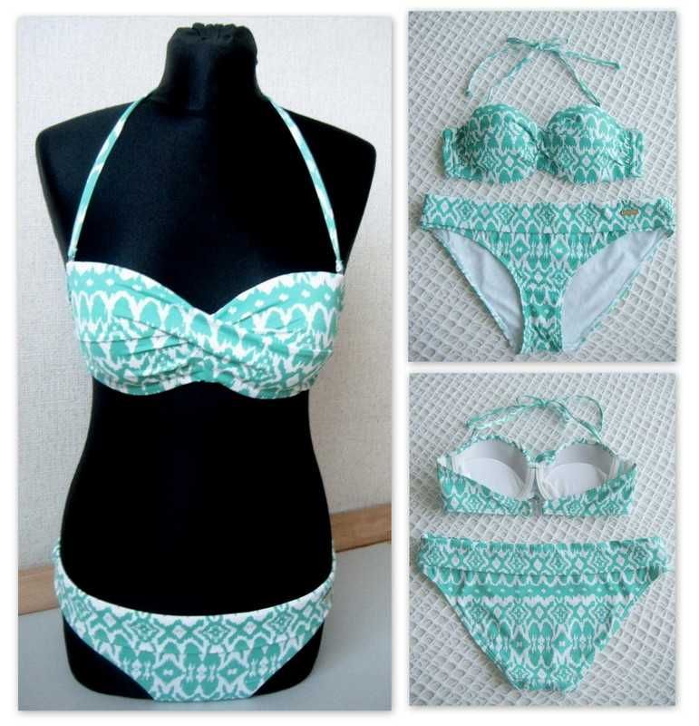 Bikini strój Lascana 38 M 75 B miętowe białe push up print strój