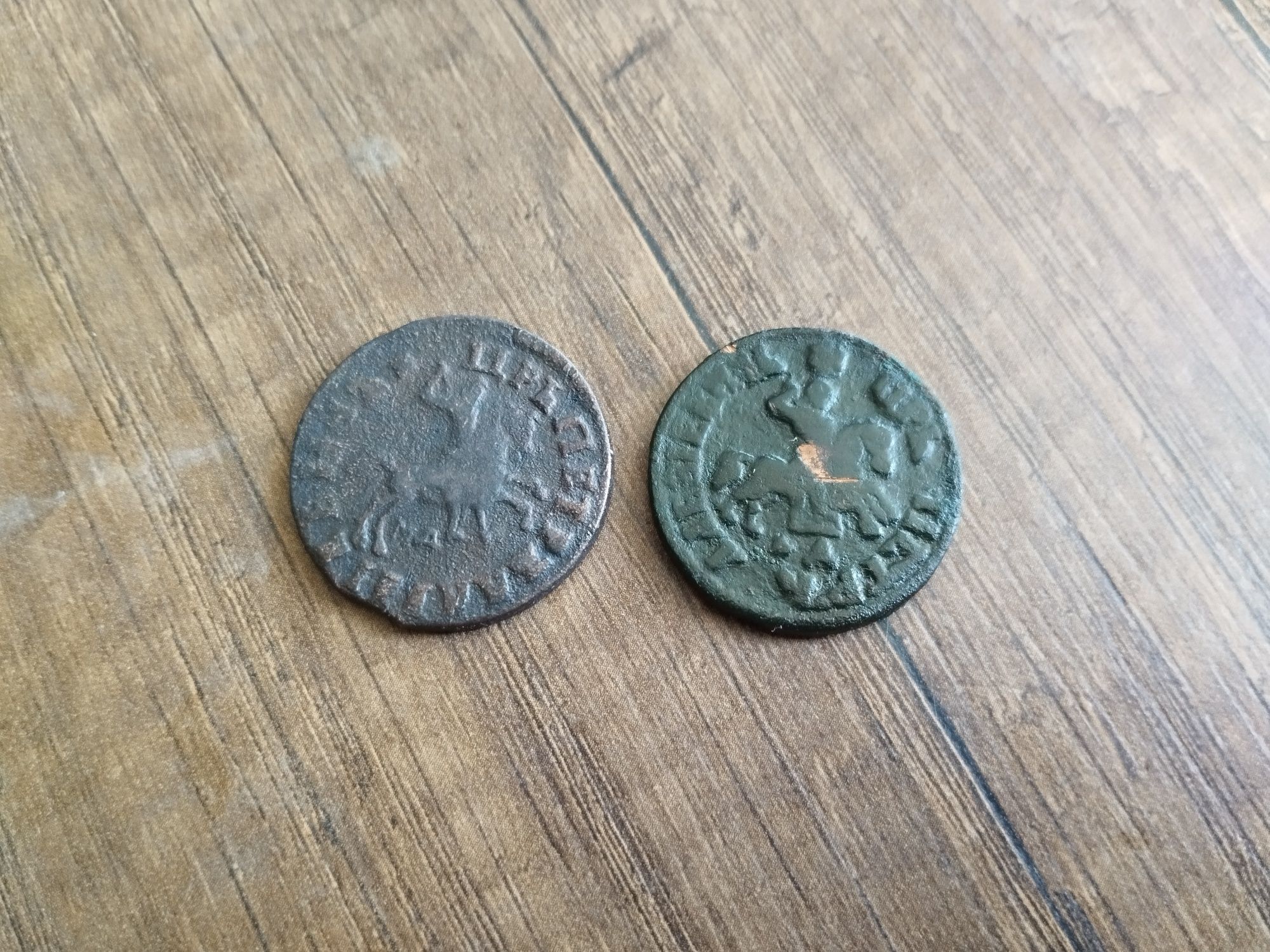 Медная царская монета копейка Петра 1 1715, 1705г