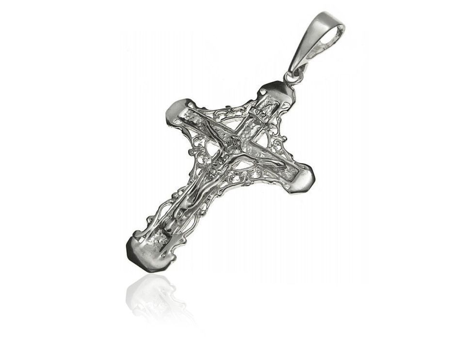 Elegancki Duży Srebrny Ażurowy Krzyż Gruby Łańcuch Pt_K101