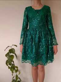 Zielona sukienka wieczorowa koronka cekiny wesele studniówka