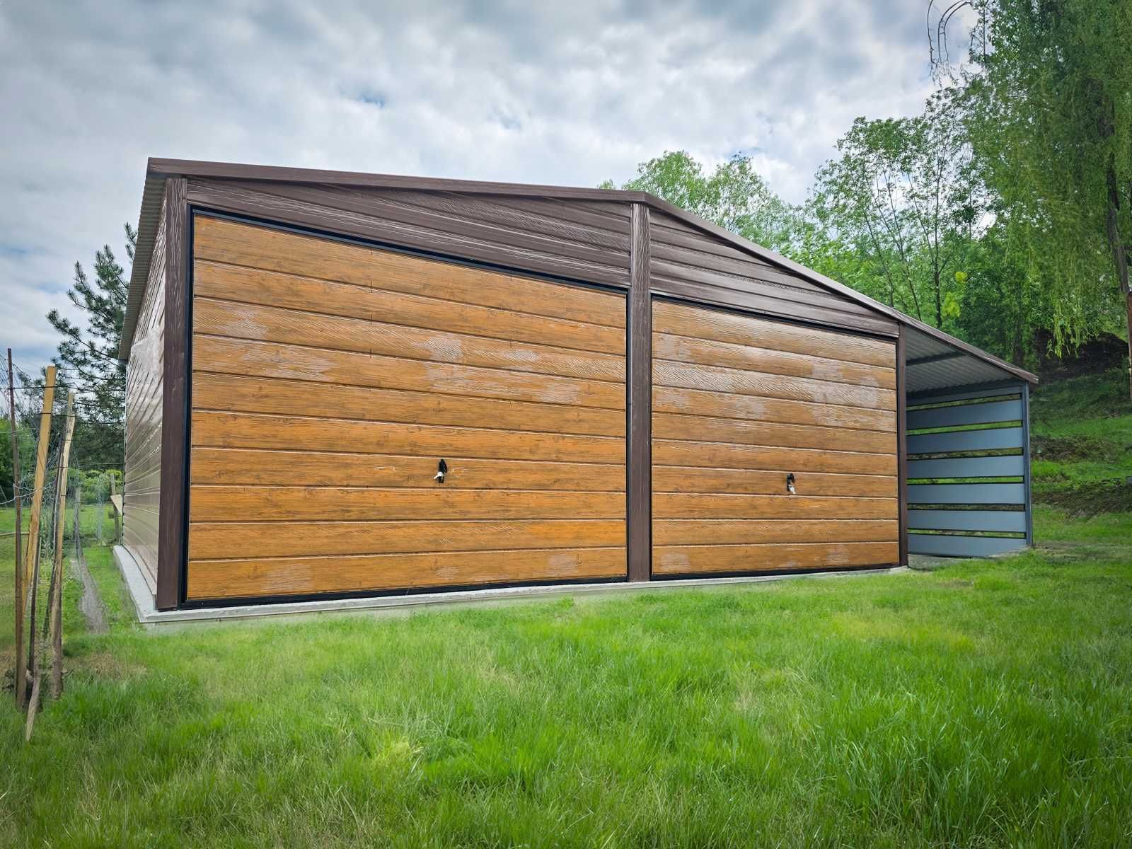 Garaż blaszany 6,5x5 z wiatą 2,5m i pom, gospodarczym, winchester