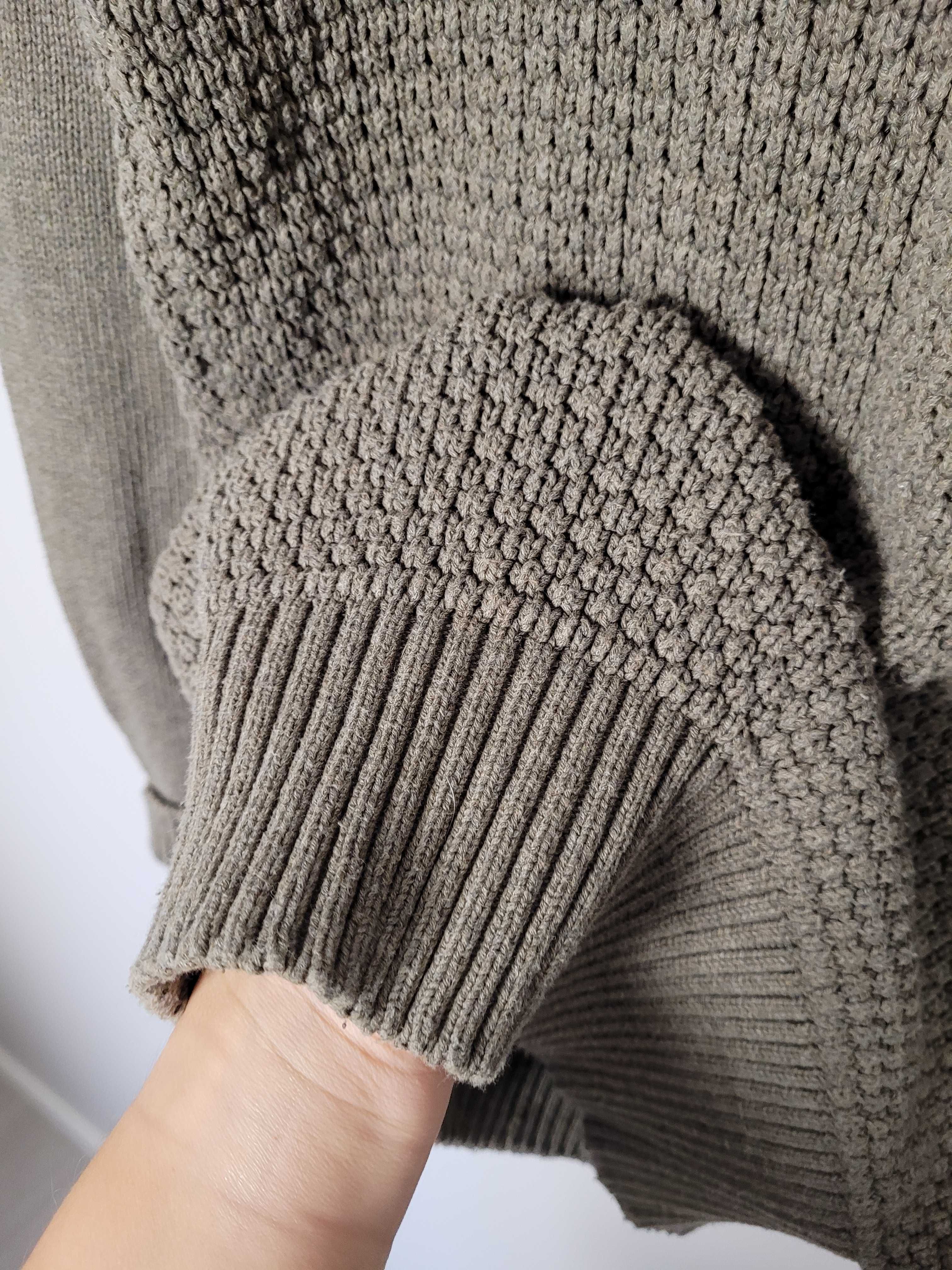 Brązowy jesienny sweter męski S dzianina bawełna 100% Stanwick S khaki