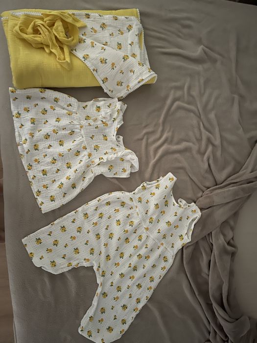 Конвертик конверт на виписку ковдра муслін білий жовтий