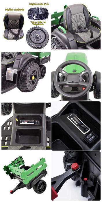 Duży Traktor na akumulator dla dziecka z przyczepą Na łożyskach Hit