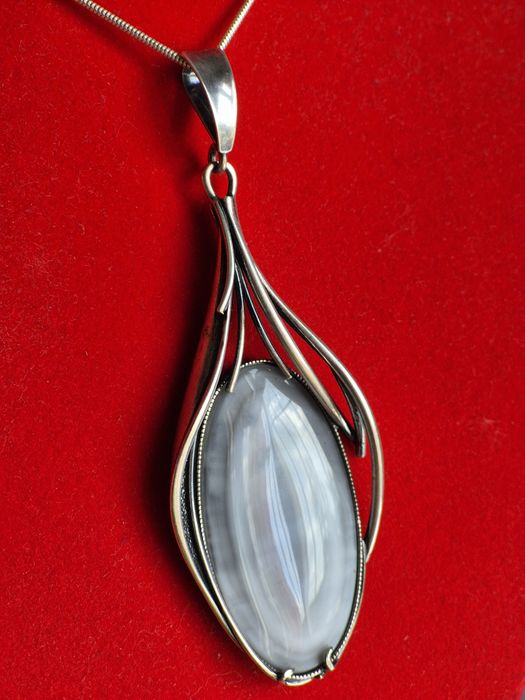 Damski srebrny łańcuszek ogromną zawieszka z kwarcem 925 80 cm