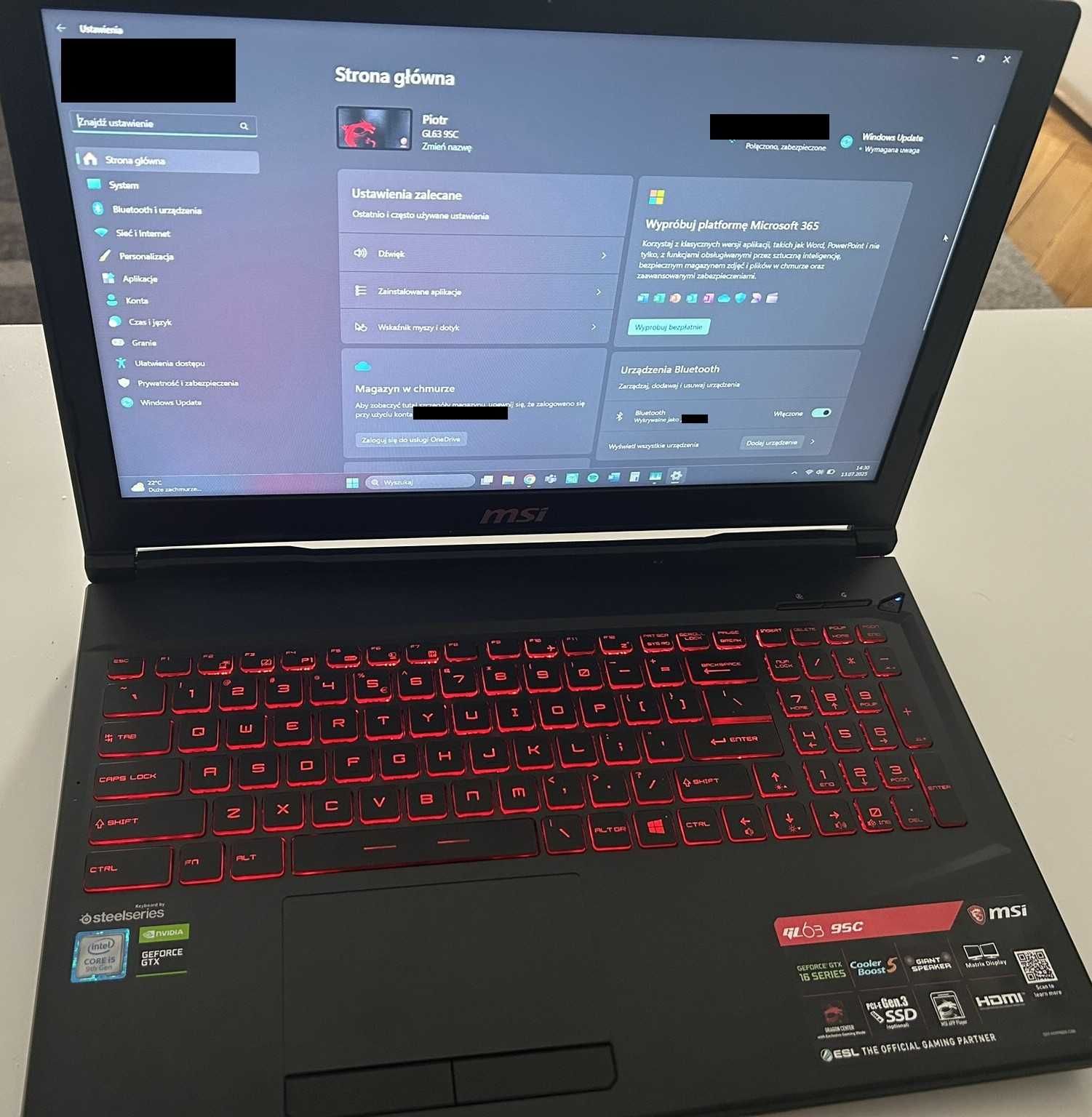 Laptop MSI GL63-i5-9300H/16GB RAM/1TB SSD+256 NVMe M.2/GTX1650 4GB