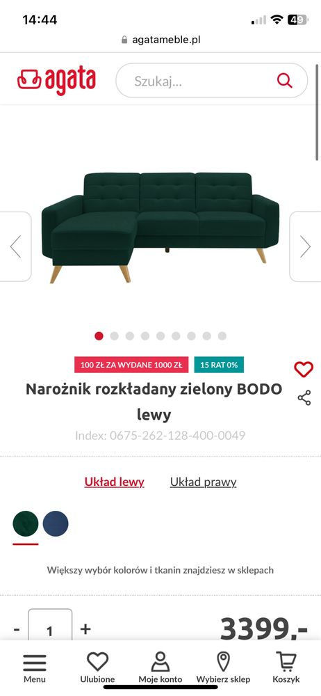 Narożnik Bado Agata Meble zieleń