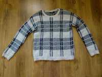 rozm. 164-170 New Look sweter włochaty biało-czarny w kratkę oversize