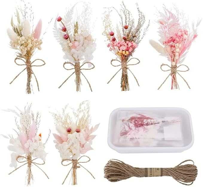 Zestaw 6 bukietów 6 mini suszonych kwiatów gipsophila do dekoracji DIY