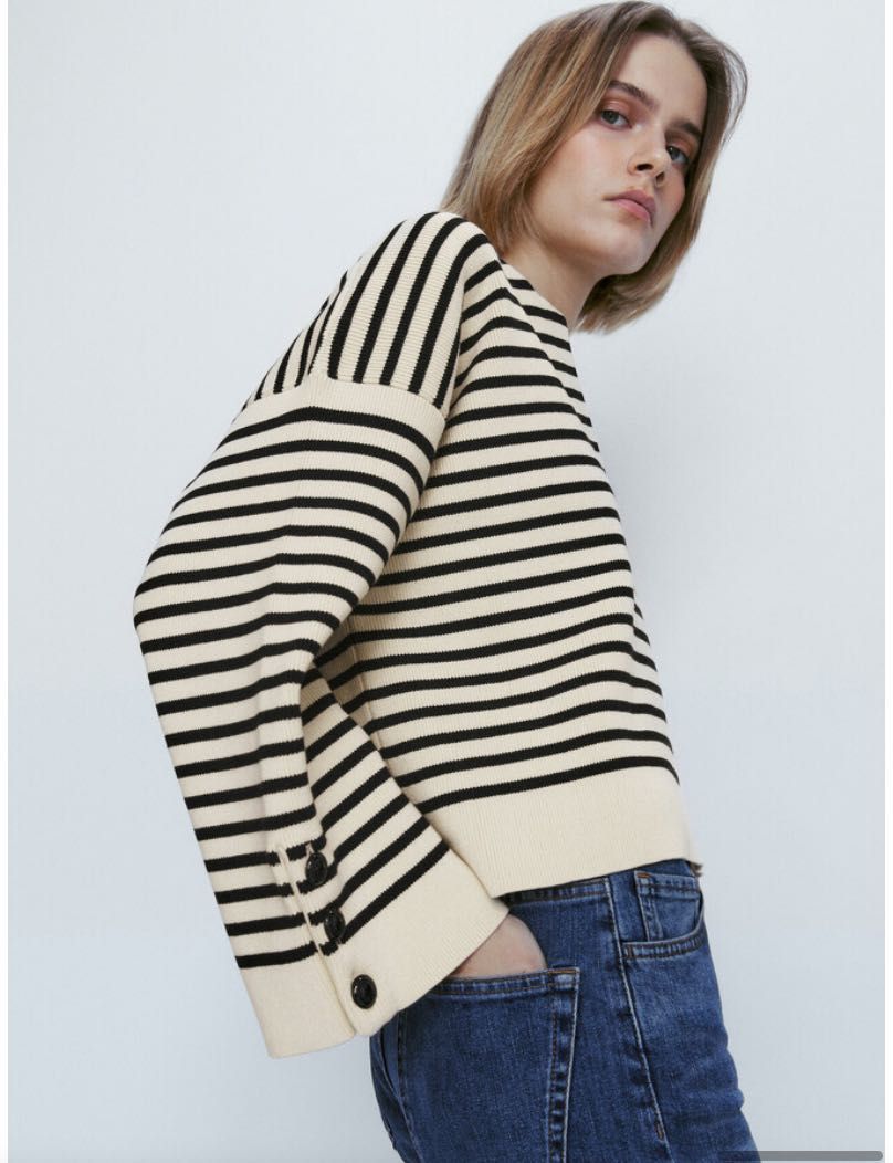 Sweter Massimo Dutti  paski z ozdobnymi guzikami