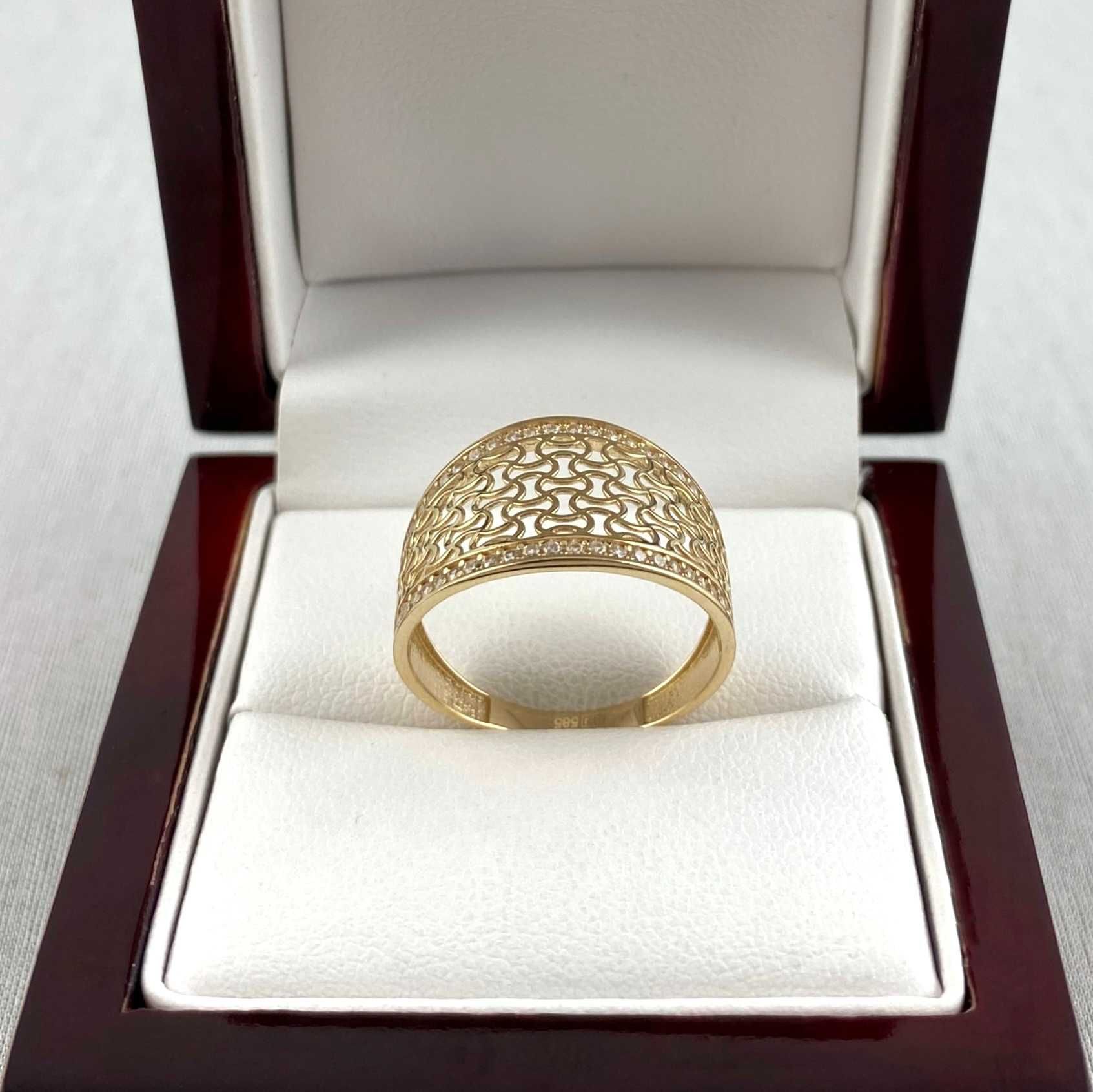 Ażurowy ZŁOTY pierścionek z cyrkoniami PR. 585 (14K) rozmiar 22