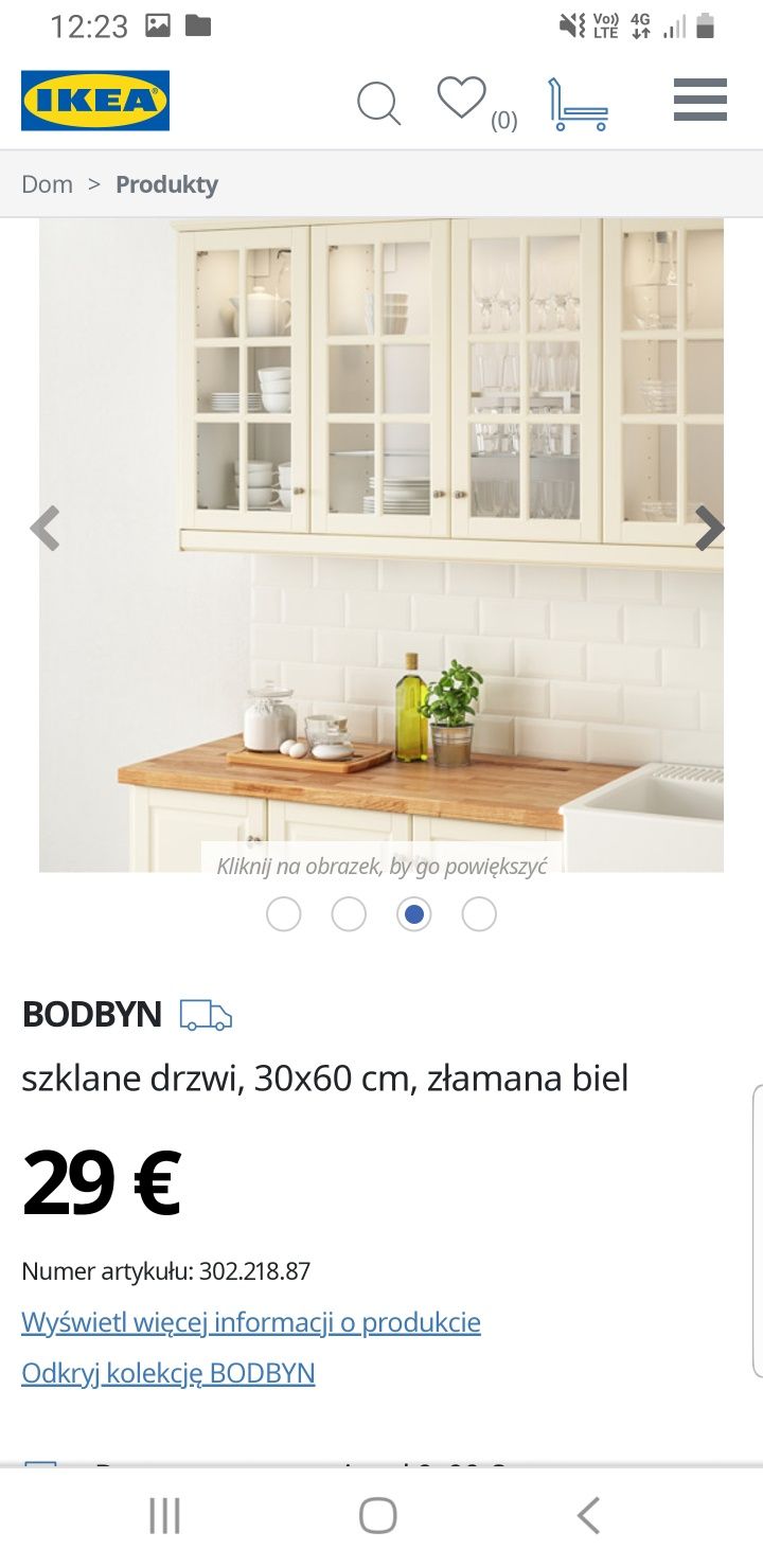 Front Bodbyn IKEA kremowy szkło przeszklony metod 30 x 60 cm nowy