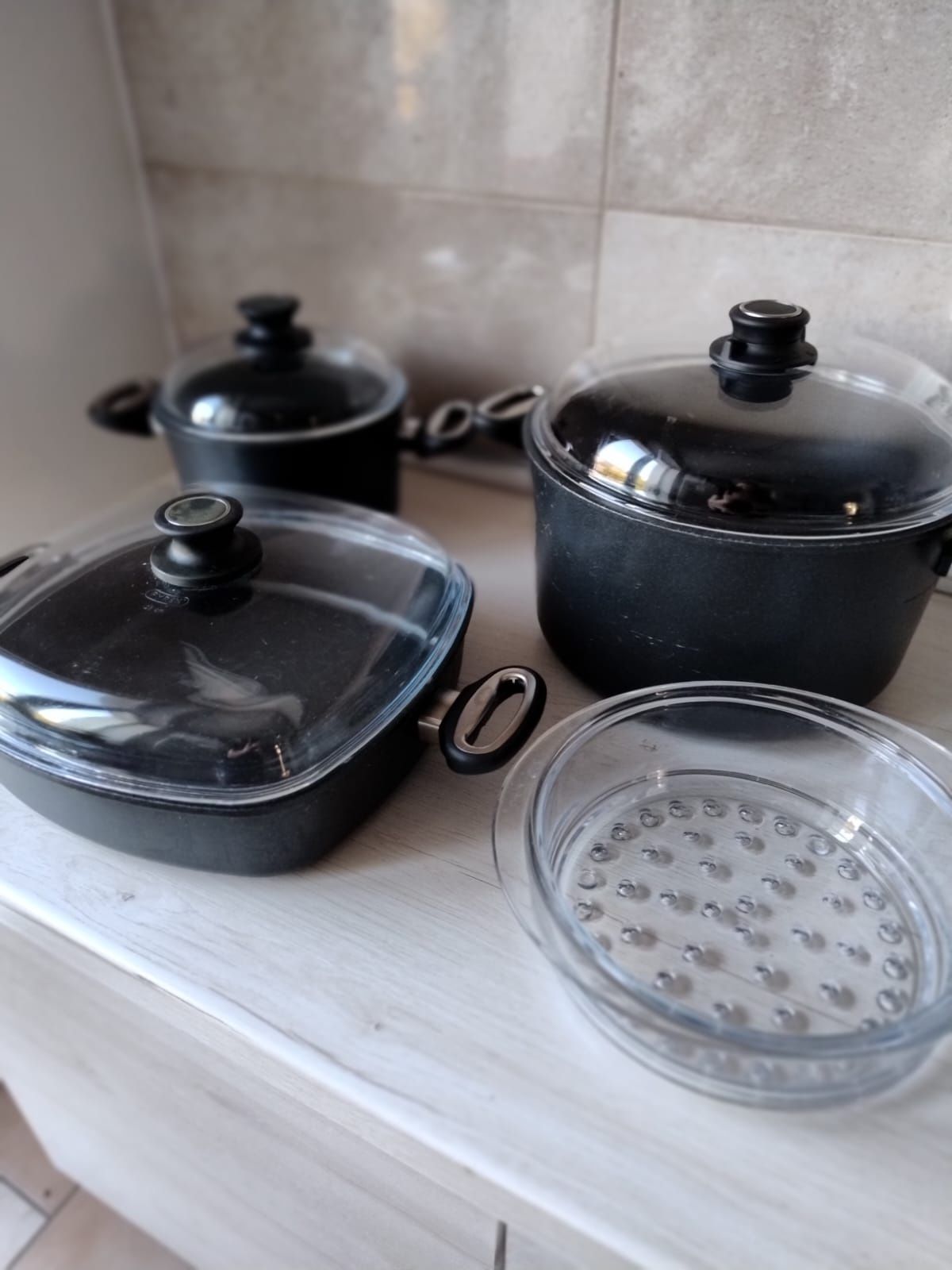 Komplet garnków żeliwne pyrex made germany handguss gotowanie na parze