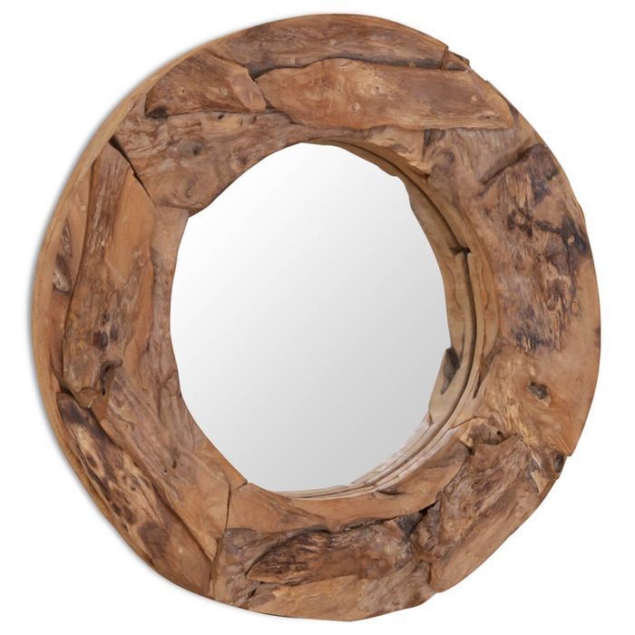 Lustro Okrągłe z Drewna Tekowego 60 cm - Rustykalna Dekoracja