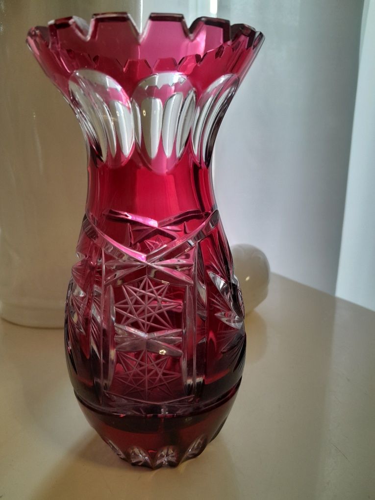 Bohemian glass crystal clear vases kryształ burgund PRL