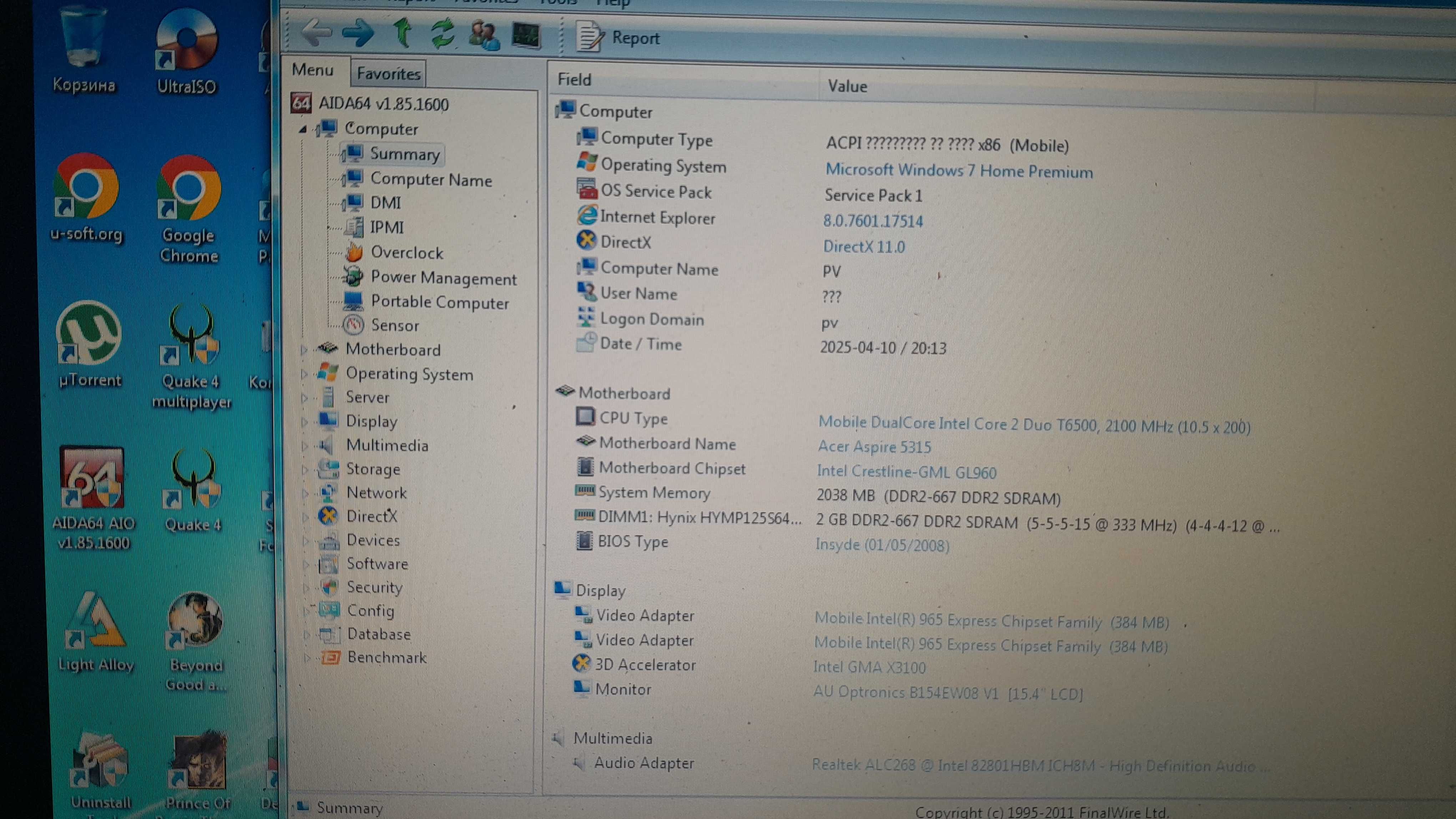 Notebook aser aspire 5315