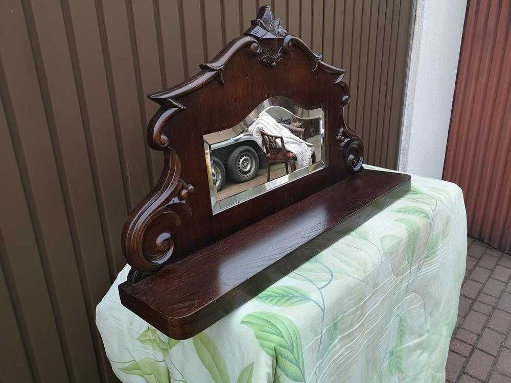 Półka -Lustro Wiszące Stare Antyk Dębowe Po Renowacji Okazja.