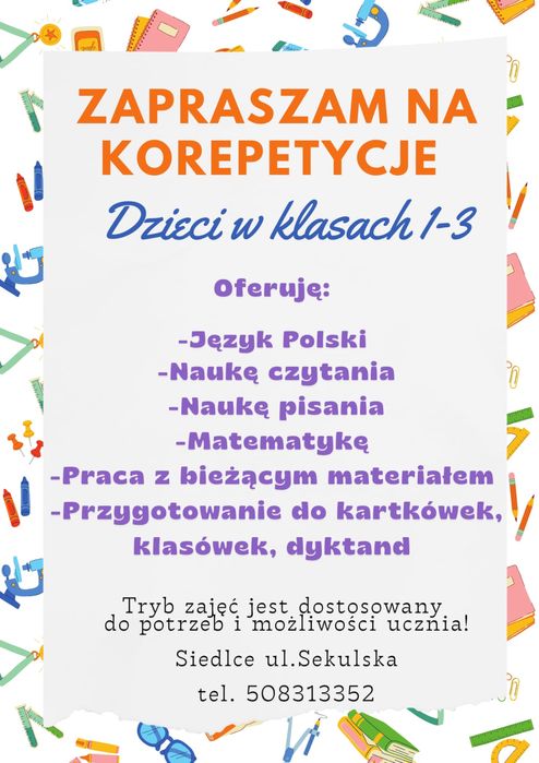 Korepetycje dla dzieci z klas 1–3