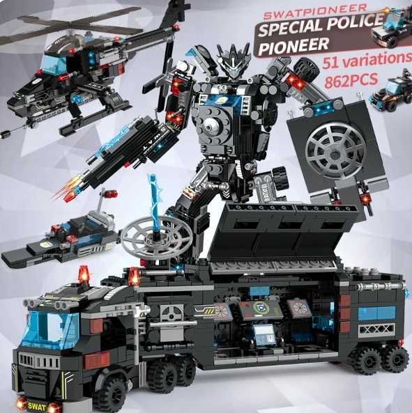 Klocki Konstrukcyjne dla dzieci kompatybilne z LEGO Policja Robot Heli