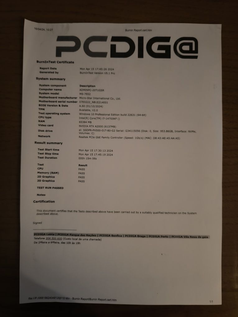 Computador (PC) INTEL CORE