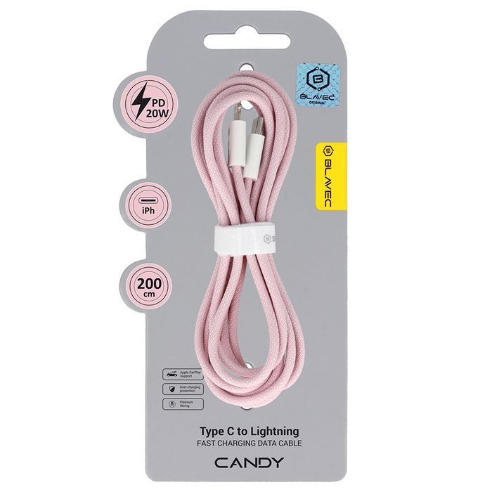 Blavec Kabel Candy Typ C Lightning PD 20W 2,4A 2m (CCA-CL24P20) różowy