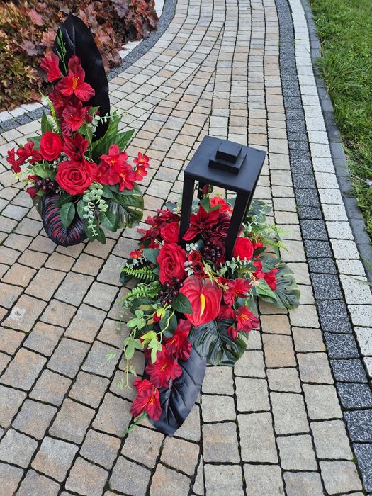 Komplet nagrobny kompozycja na grób wszystkich czarny lampion stroik