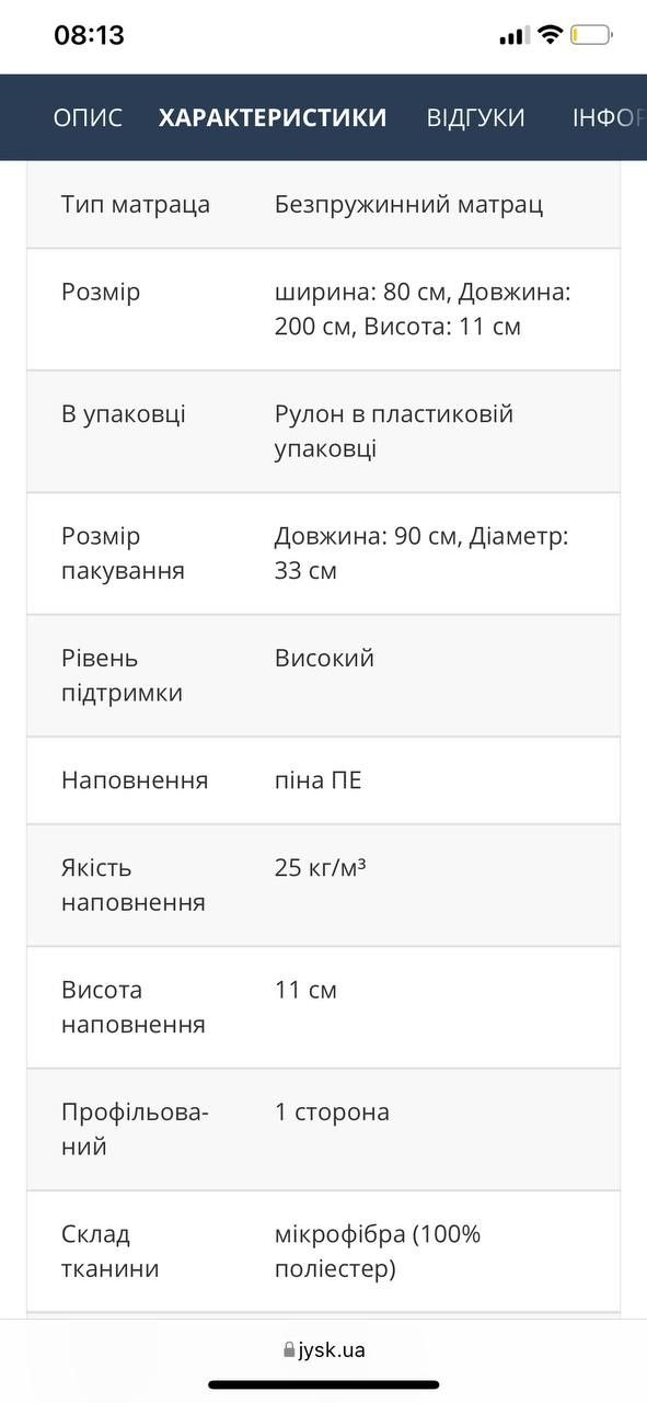 Матрас односпальний