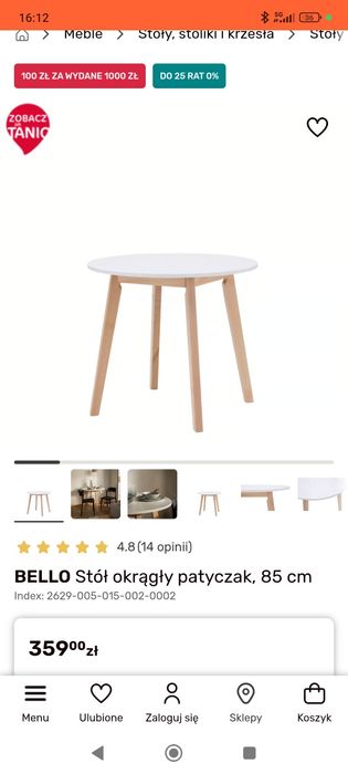 Stół okrągły patyczak mały biały