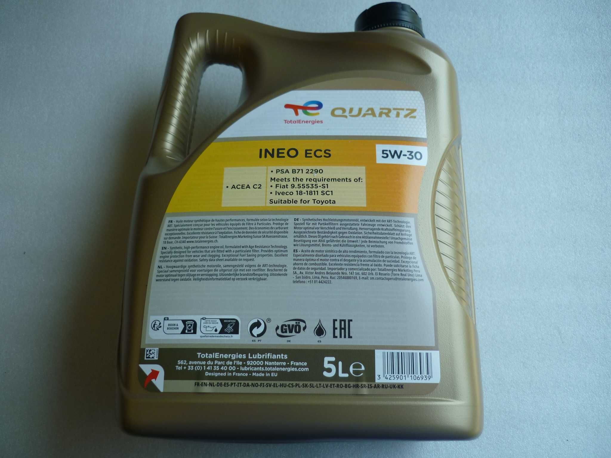 Olej TOTAL QUARTZ INEO ECS 5W30 5L (Norma PSA B71 2290) Odbiór Poznań