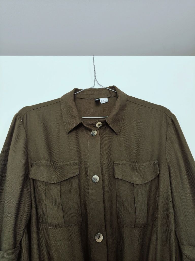 Sukienka H&M 34 XS zielona khaki letnia krótki rękaw wiskozowa