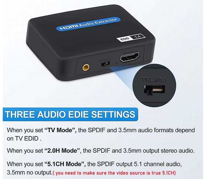 4K HDMI аудиоэкстрактор HDMI  в toslink + Aux Audio + HDMI