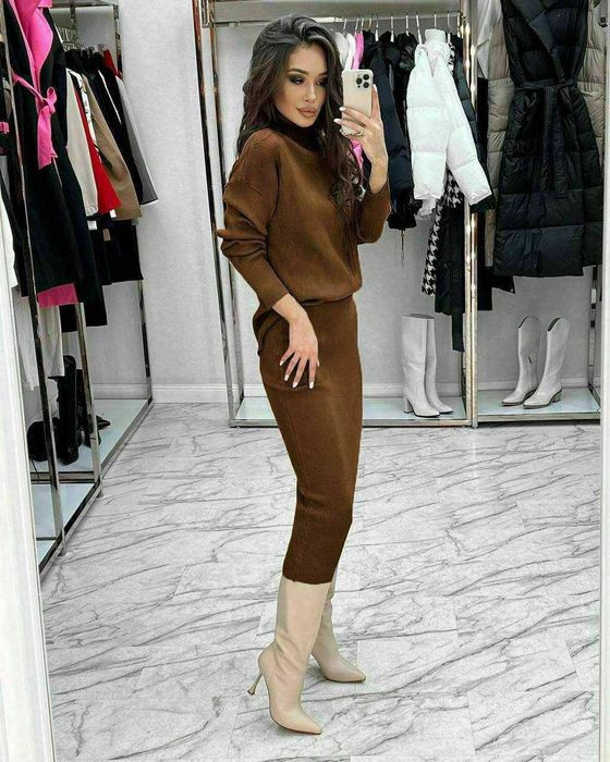 Костюм жіночий теплий з ангори спідниця светер | женский модель 1139