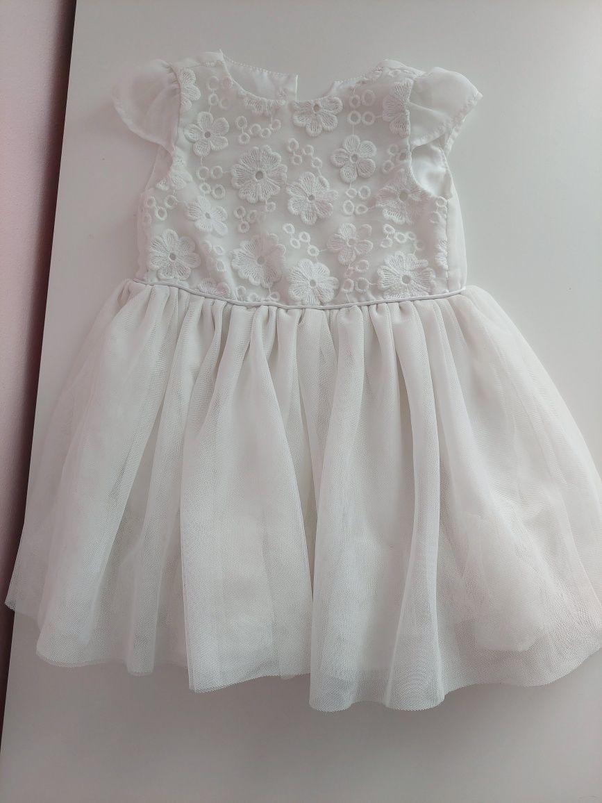 Biała sukienka elegancka tiulowa z koronką young dimension 12-18m 80-8