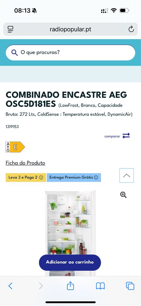 Frigorifico Combinado de Encastre AEG NOVO