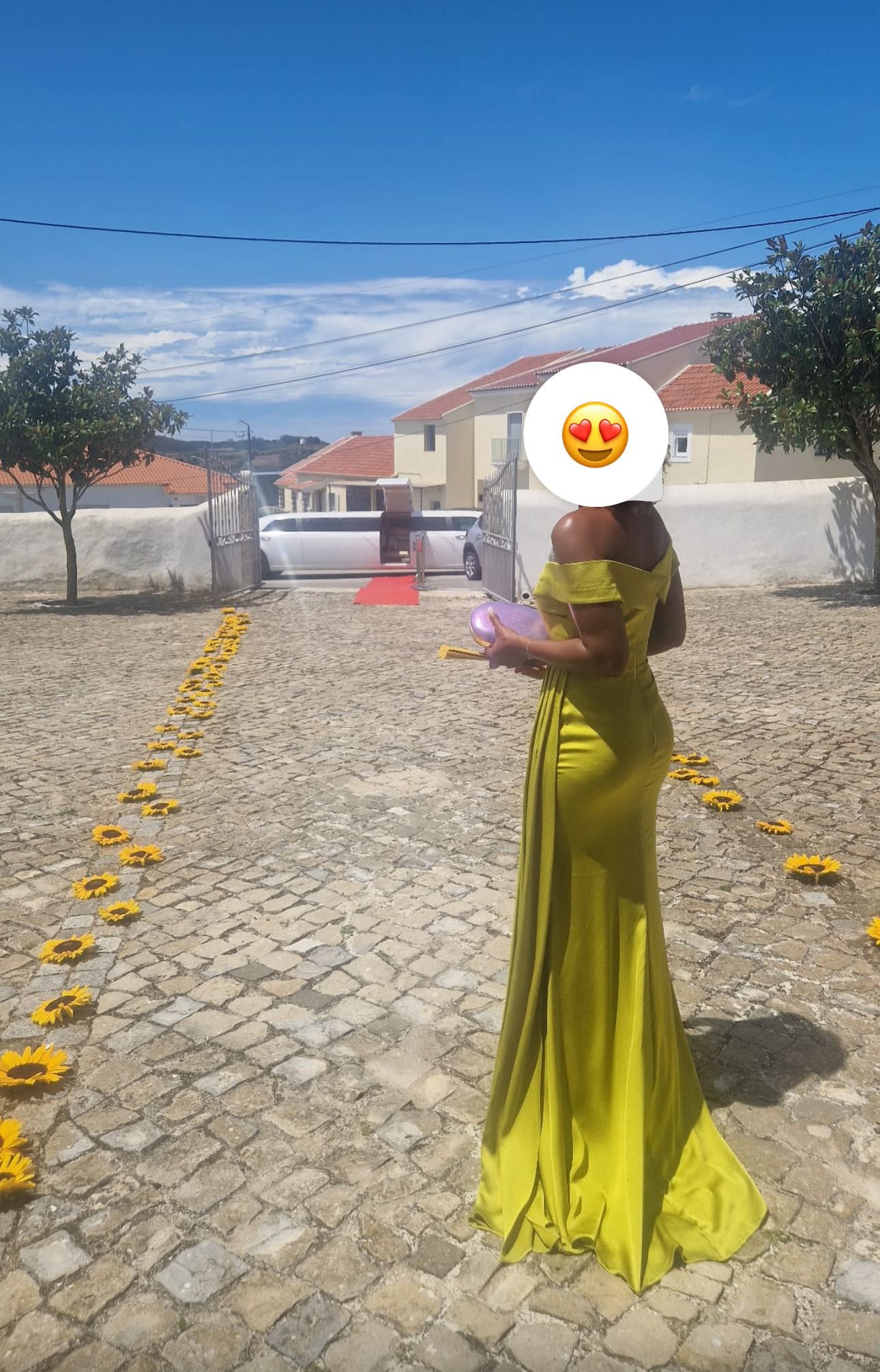 Vestido de cerimónia verde-amarelado – Tamanho 34/S