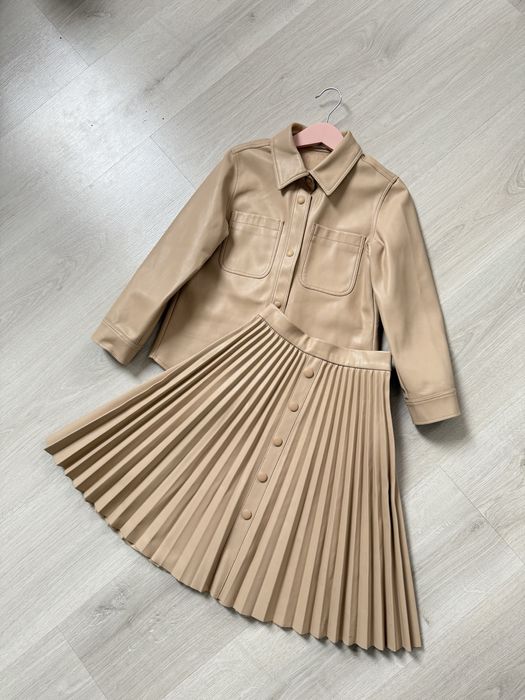 Шкіряний комтюм Zara стильний костюм спідниця плісе шкіряна сорочка