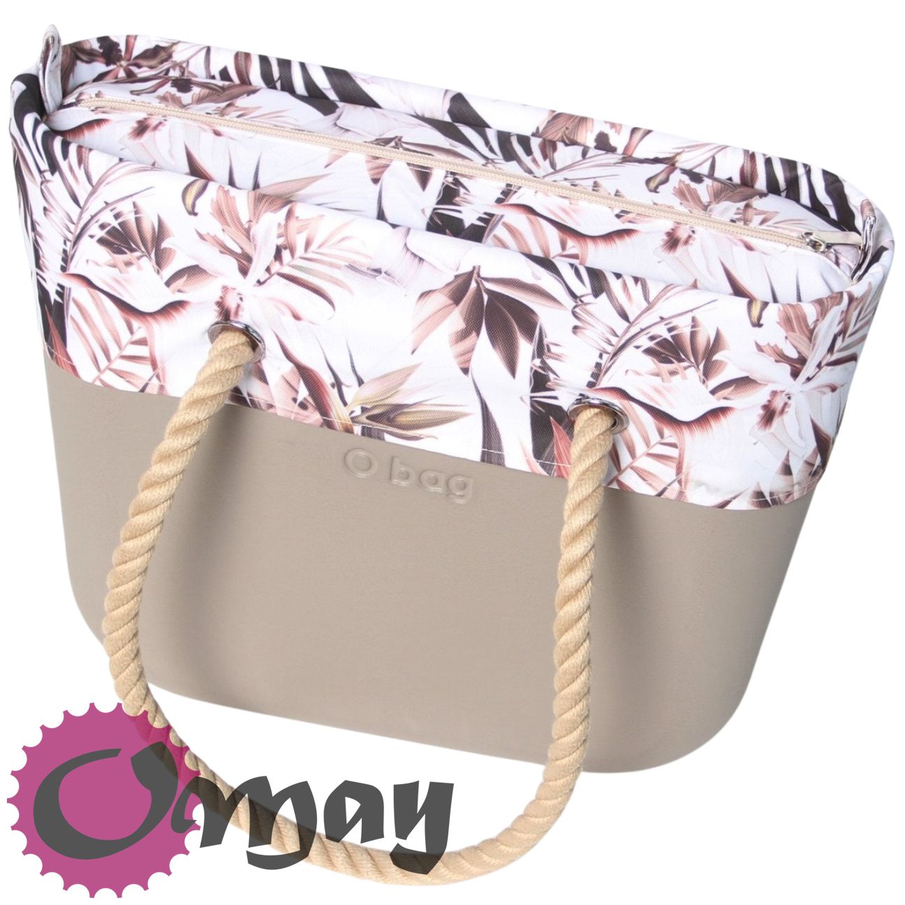 Beżowy organizer do OBAG STANDARD +OPASKA kwiaty brąz 2 kieszenie OMAY