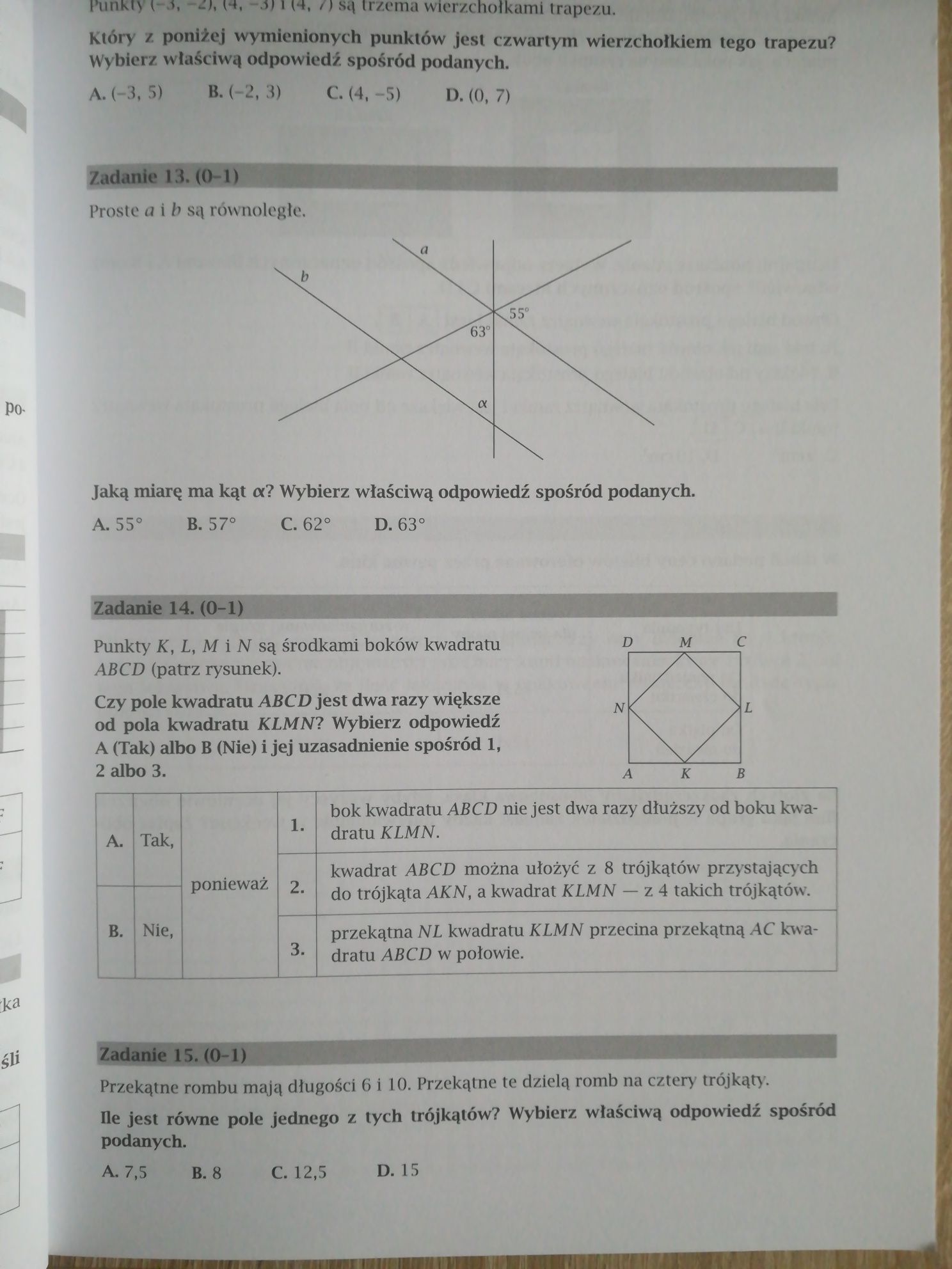 Matematyka 8 zestaw zadań egzamin Osmoklasisy