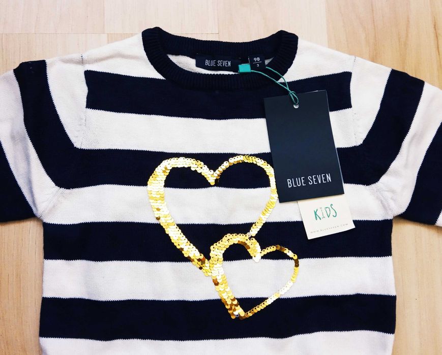 Nowa sweterkowa sukienka w paski marki Blue Seven rozmiar 98 cm