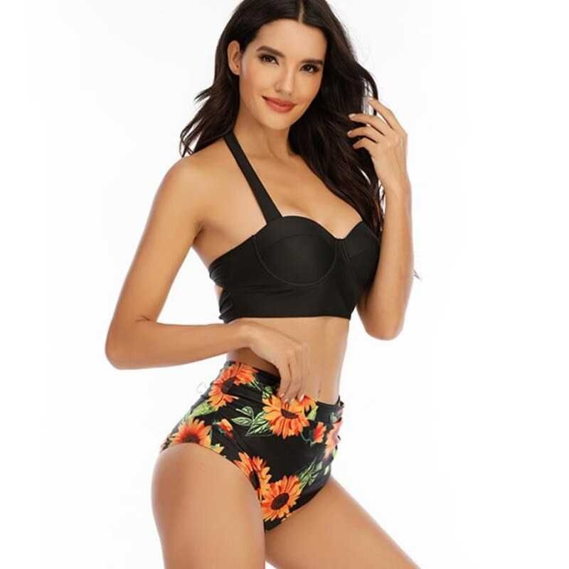 Strój Bikini Wysoki Stan Damski Kostium Kąpielowy Plażowy PUSH-UP 3XL