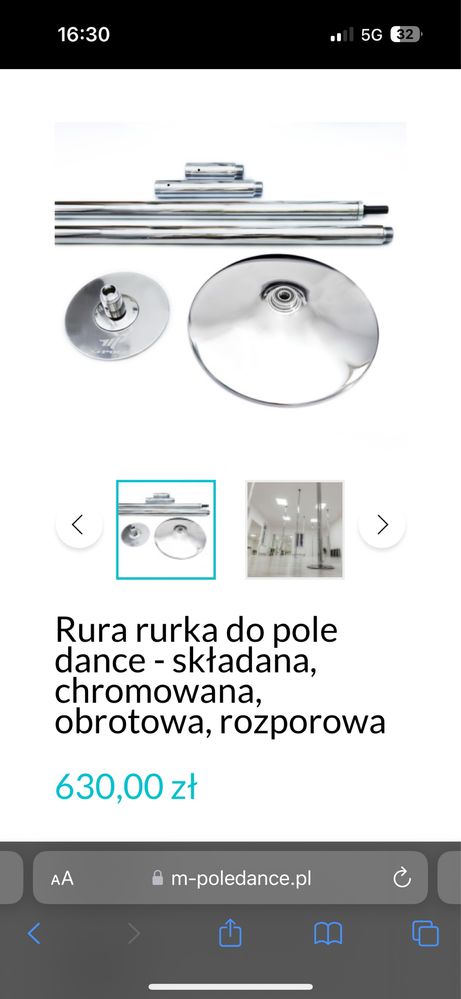 Rura rurka do pole dance - składana, chromowana, obrotowa, rozporowa