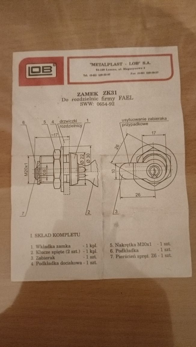 Zamek kasetowy ZK31