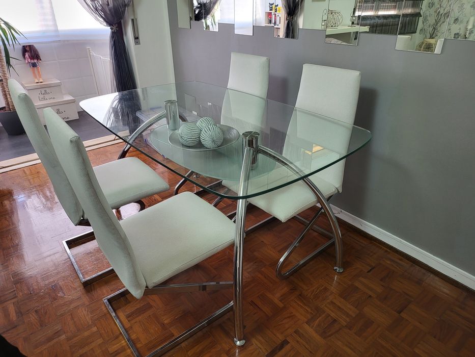 Mesa jantar vidro mais 4 cadeiras