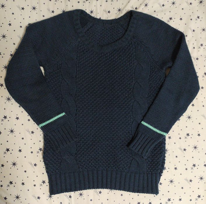 Новый теплый вязаный свитер синий