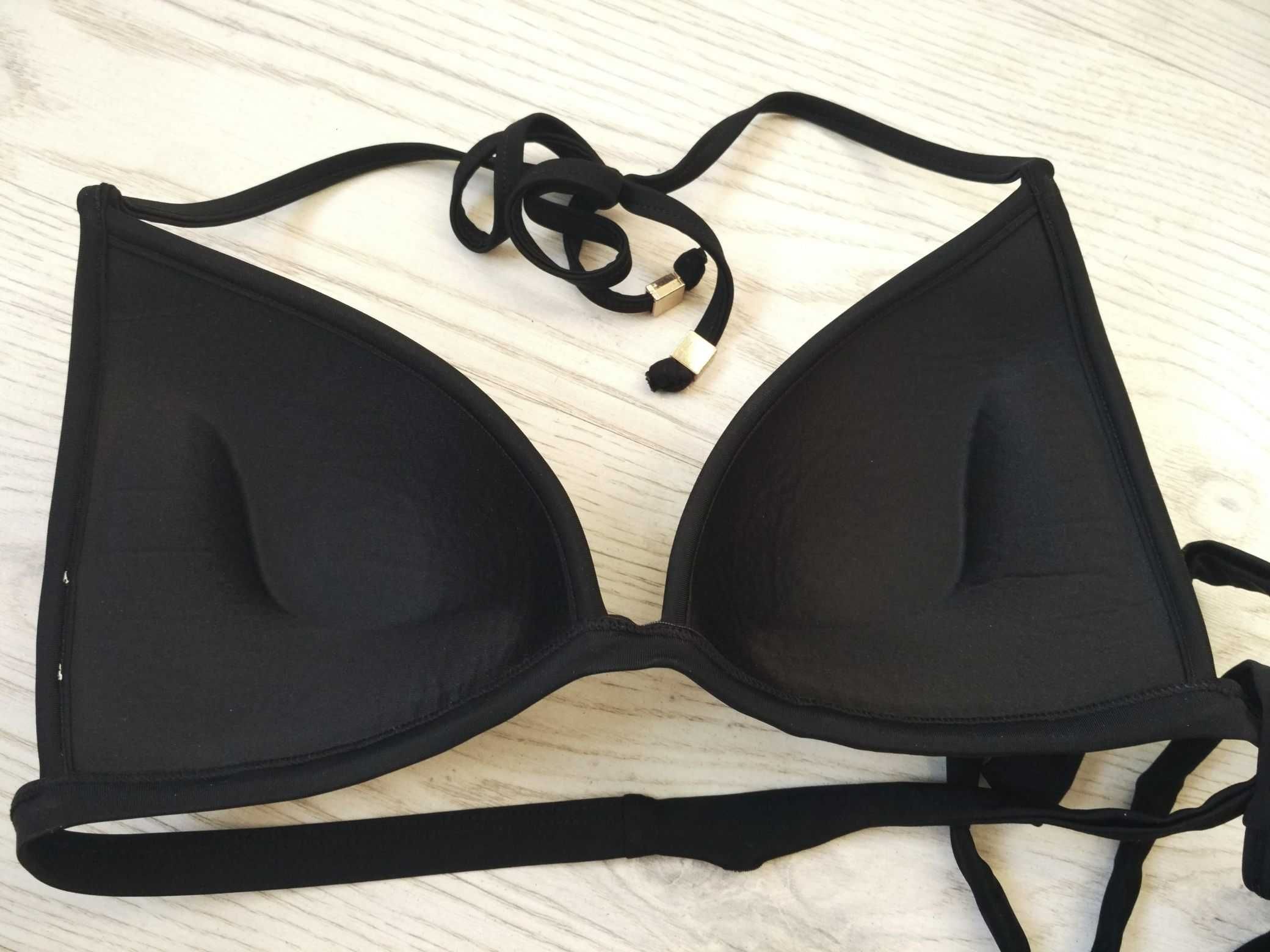 Czarny strój kąpielowy bikini wiazany stanik push up 75-80c majtki 40