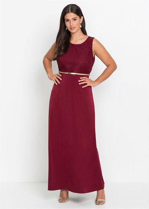 B.P.C. sukienka długa bordowa z koronką r.44